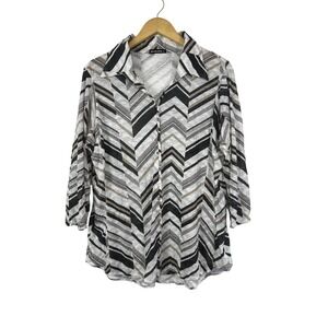 David Cline Classic Top Womens Large Snap Front Collar 3/4 Sleeve Chevron Soft
